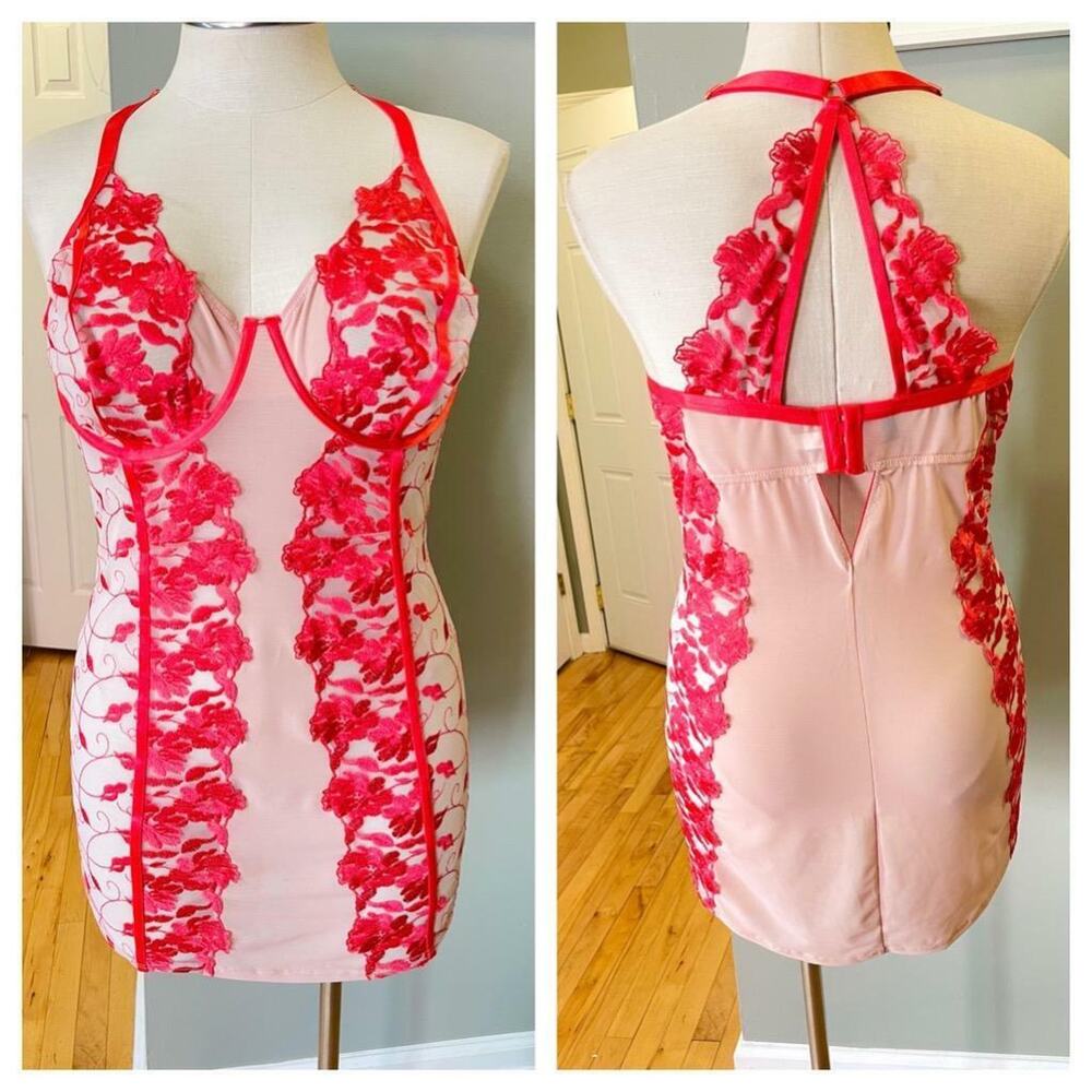 Torrid 2 (2X 18/20) New Sexy Pink Underwire Embroidered Mesh Chemise Lingerie